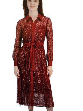 ANNE KLEIN WOMENS BUTTON-FRONT TIE-WAIST CABERNET NOIR 8  NWT